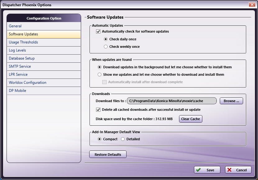 Software Updates Options