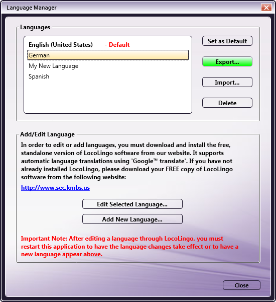 Export Language
