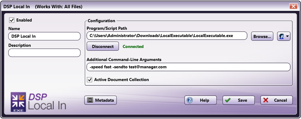 DSP Local In Node with Command-Line Arguments