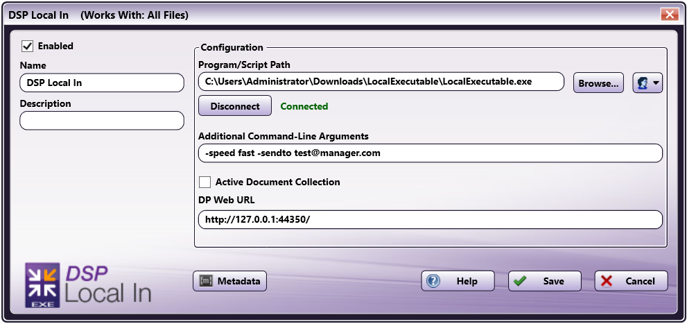 DSP Local In Node with Active Document Collection Unchecked