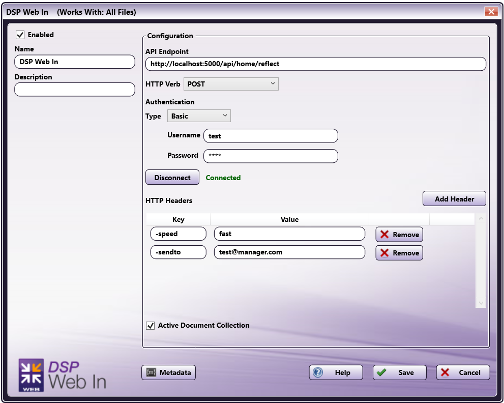 DSP Web In Node with Header
