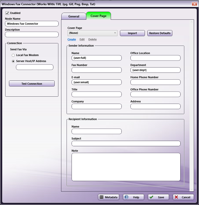 Cover Page Configuration