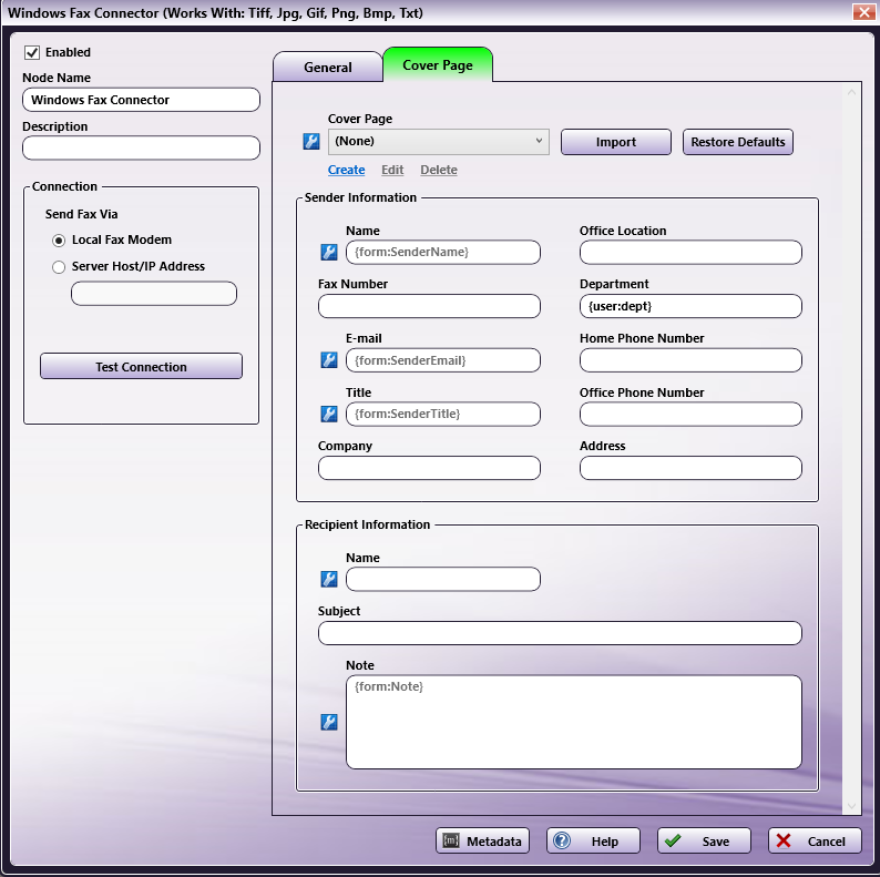 Fax Out Index Form