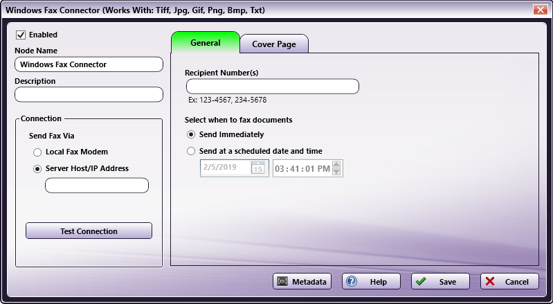 Fax Out Node Configuration