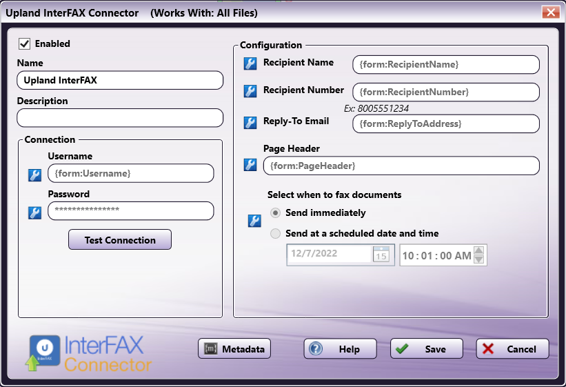 InterFAX Node with Index Form