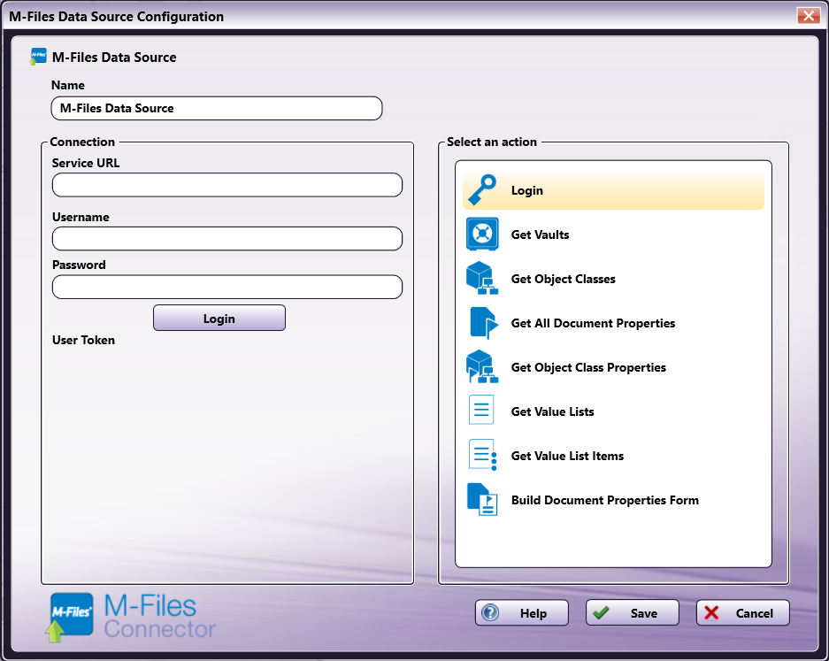 M-Files Data Source Configuration for Custom Index Form