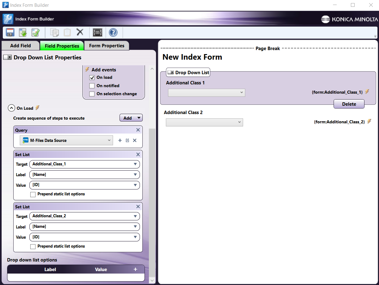 Configuring Targets for Custom Index Form