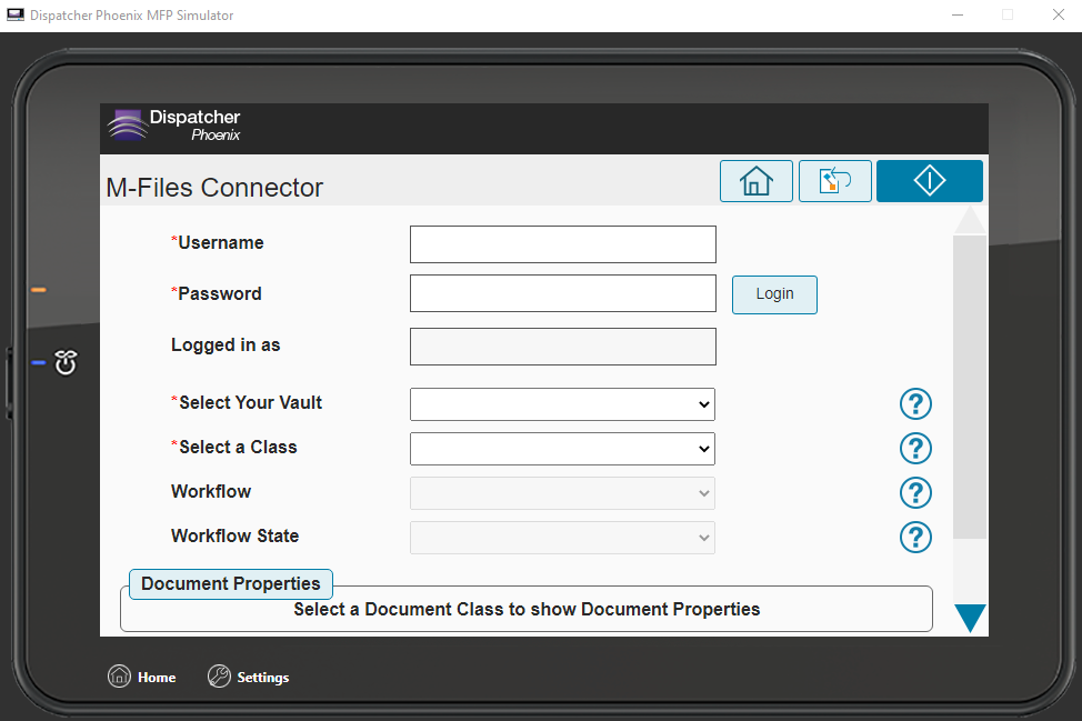 User Account MFP Panel Home