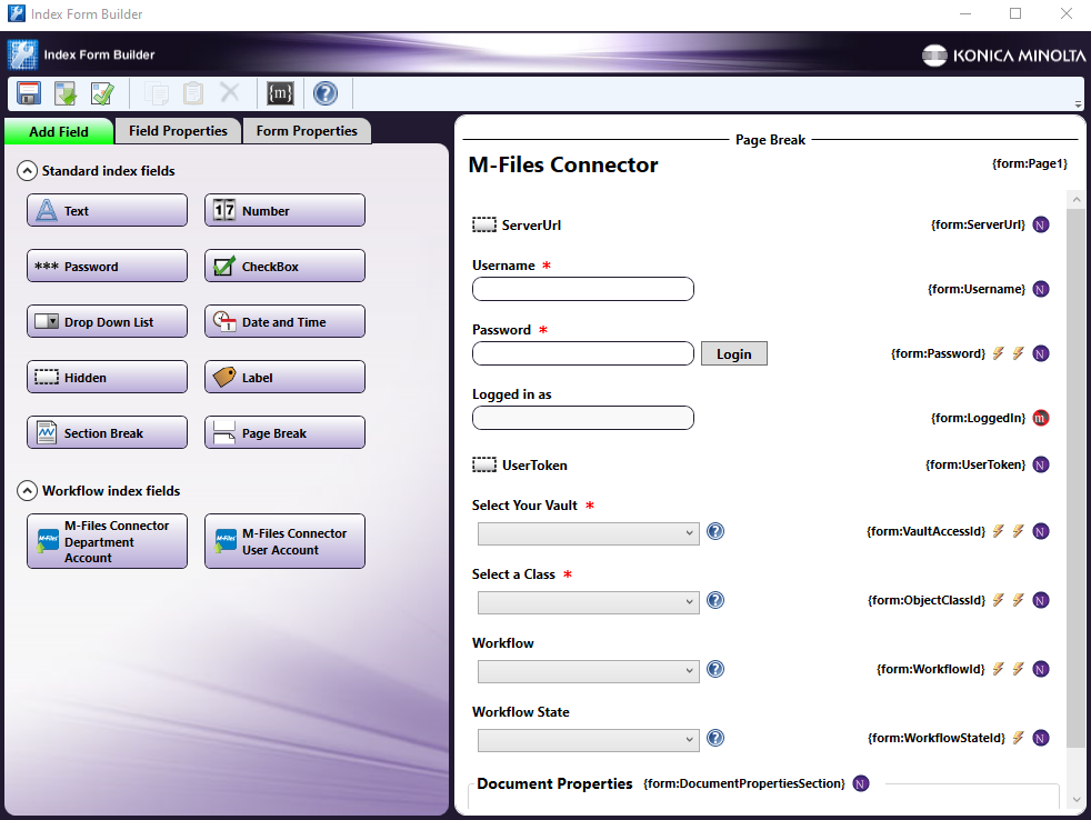 User Account Index Form Setup