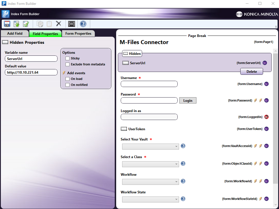 Setting the Default Value for Server URL for User Account Index Form