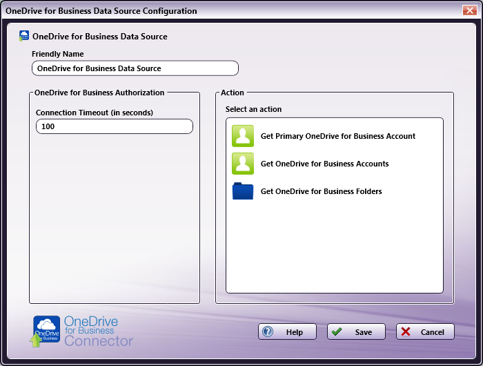 OneDrive for Business Data Source Configuration Window