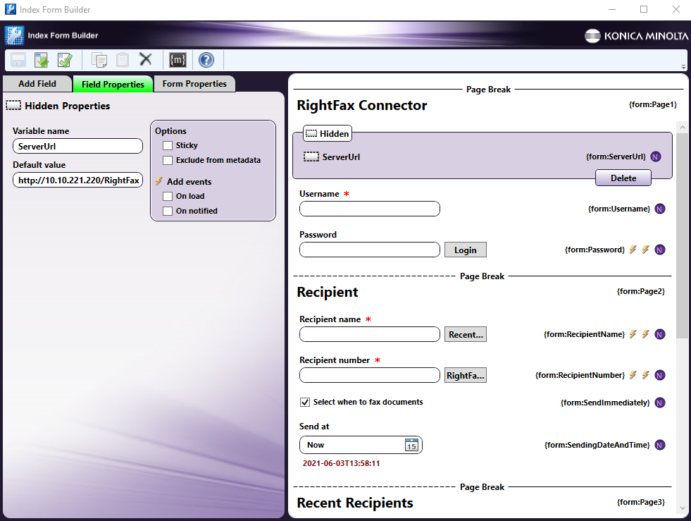Setting the Default Value for Server URL for User Account Index Form