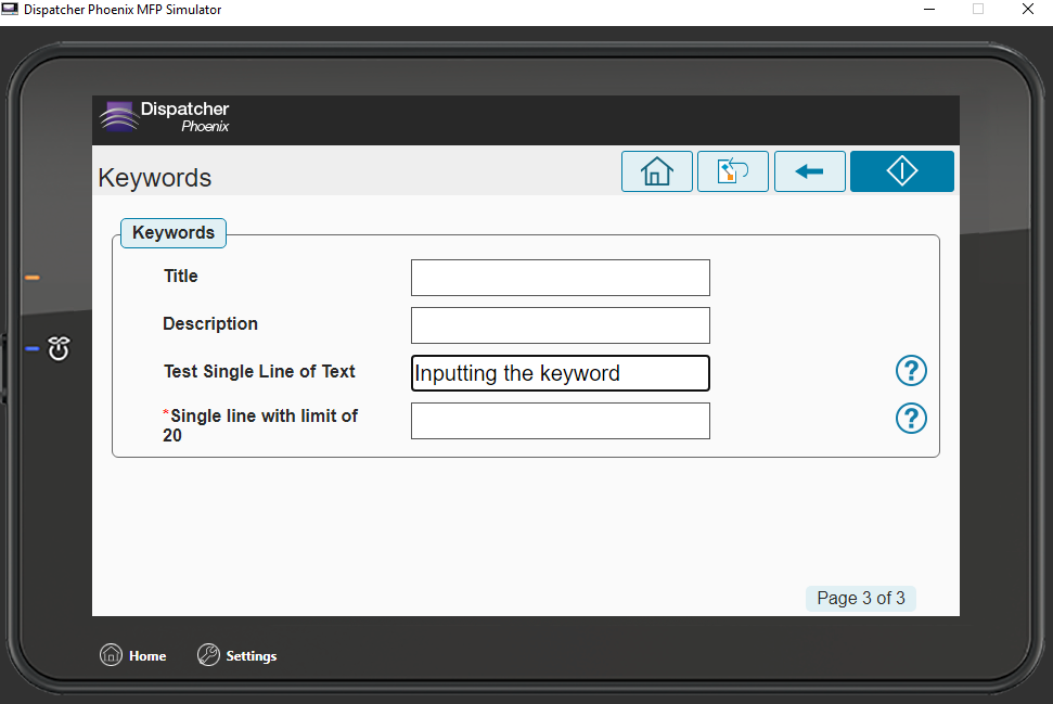 MFP display with Index Form Configuration