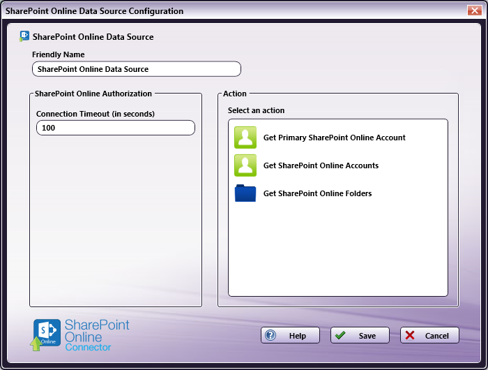 SharePoint Online Data Source Configuration Window