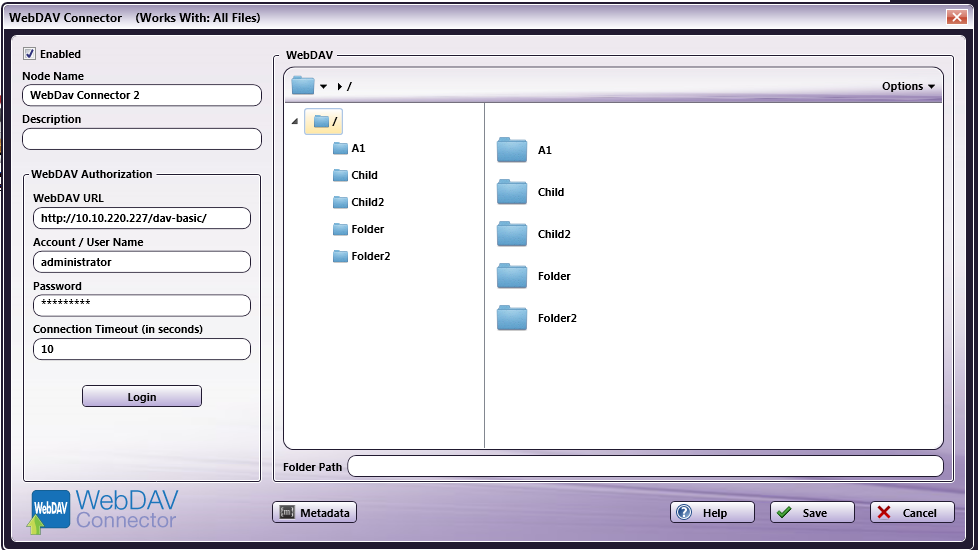 WebDAV Connector node