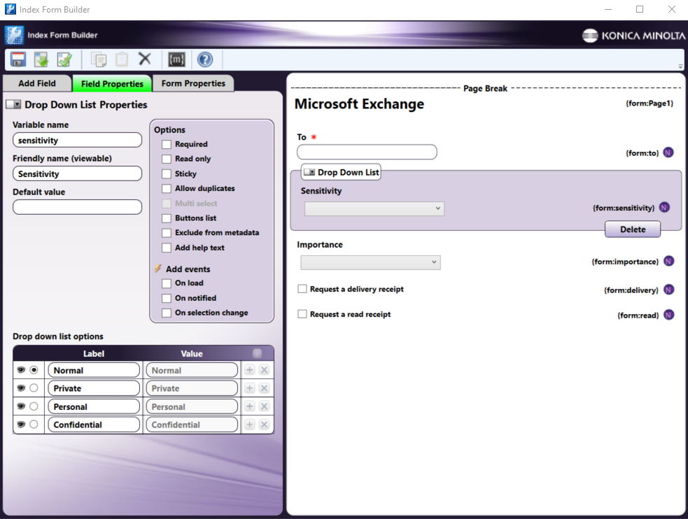 Microsoft Exchange Index Form