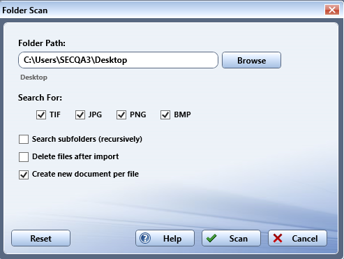 Folder Scan window