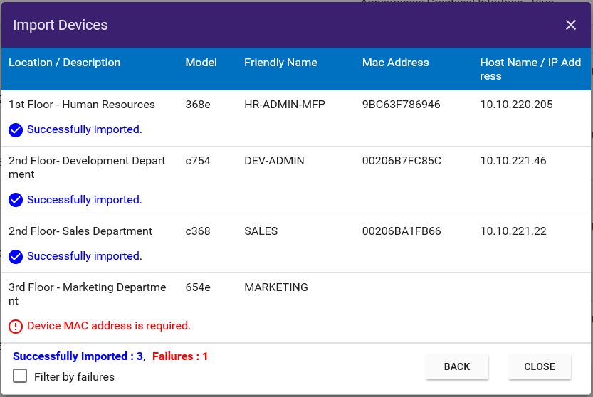 DP Web Import Devices