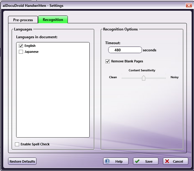 Recognition Settings