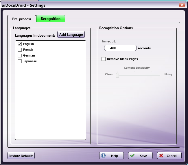 Recognition Settings