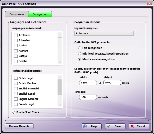Recognition Settings