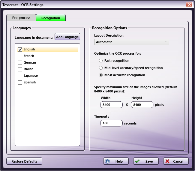 Recognition Settings