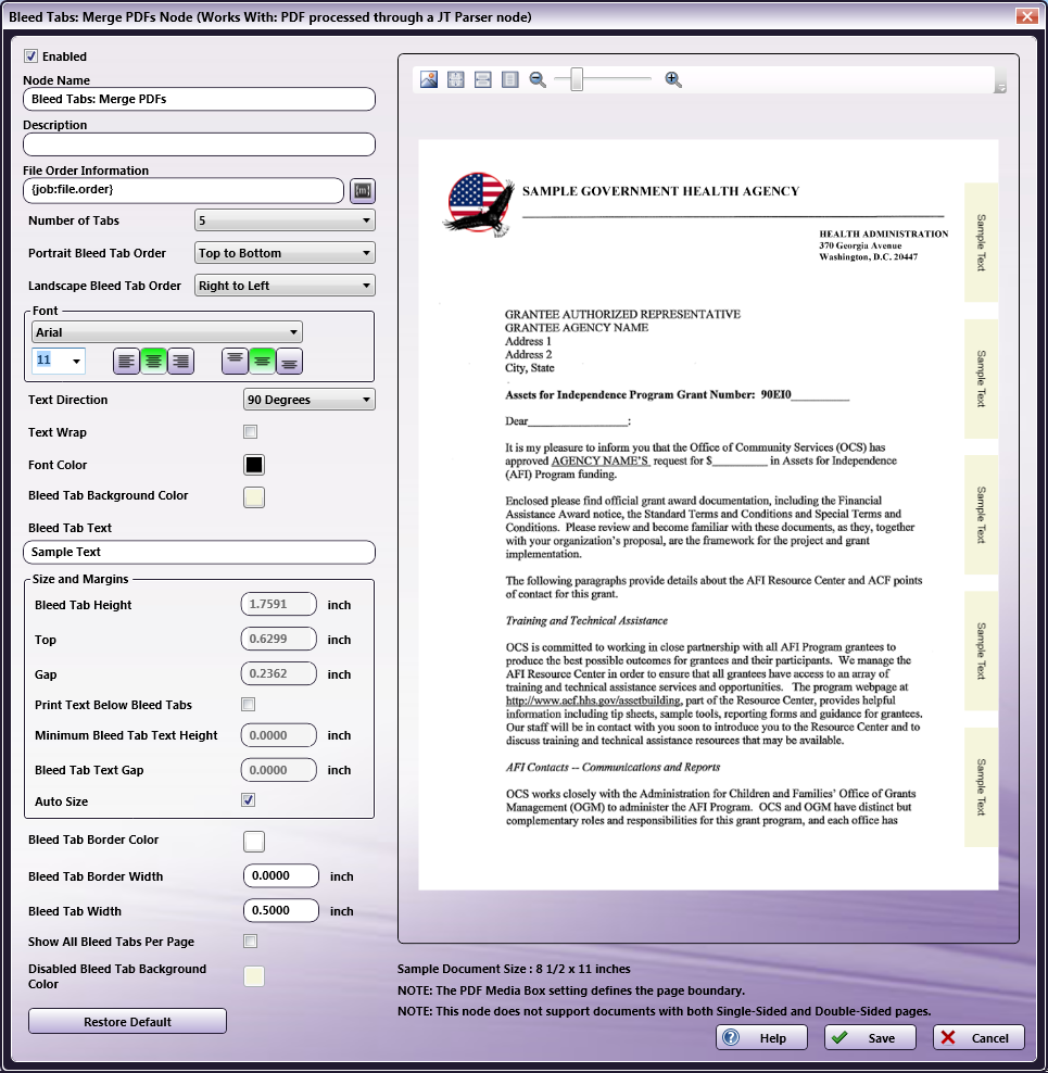 Bleed Tabs: Merge PDFs Node