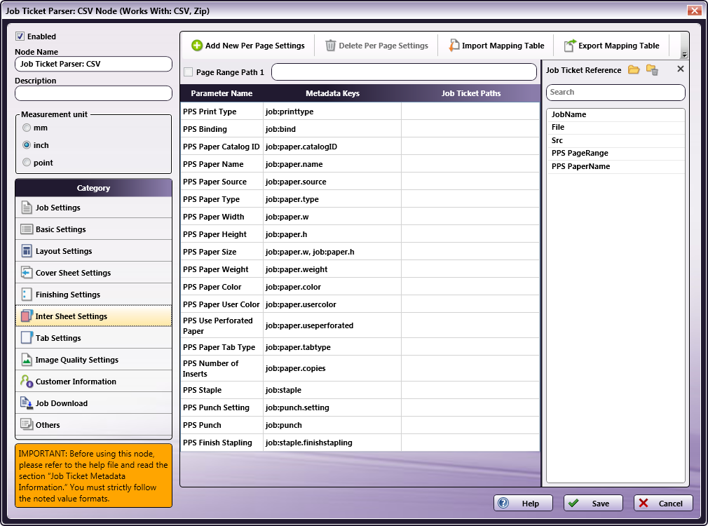 Job Ticket Parser: CSV Node