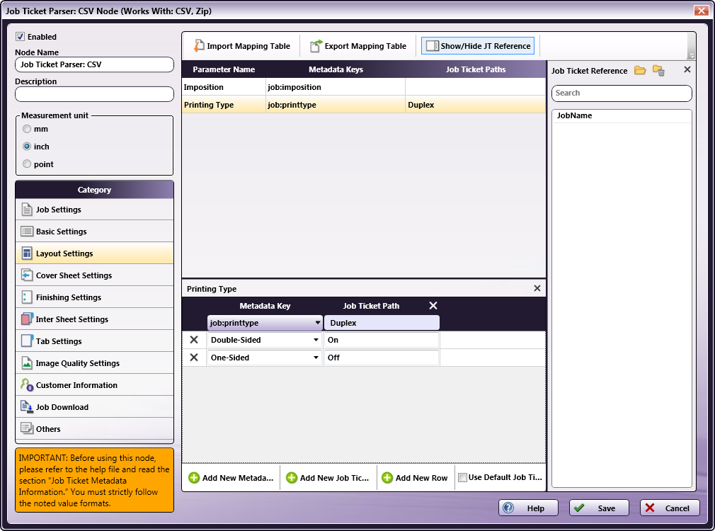 Job Ticket Parser: CSV Node