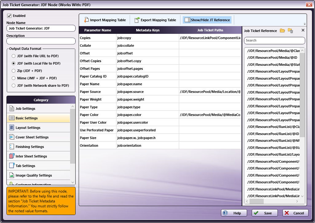 Job Ticket Generator: JDF Node