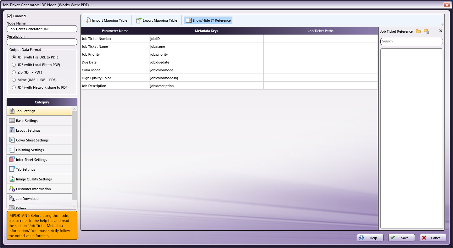 Job Ticket Generator: JDF Node