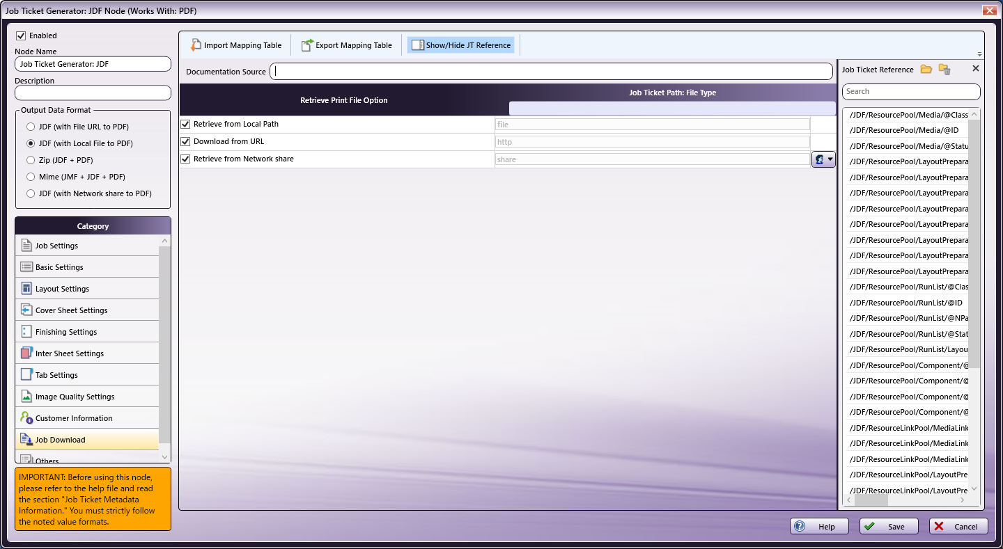 Job Ticket Generator: JDF Node