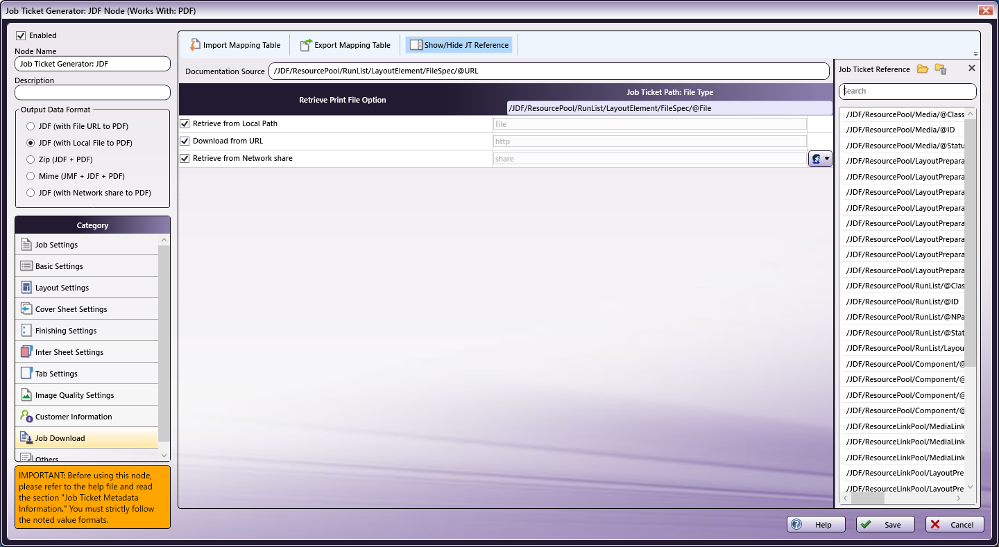 Job Ticket Generator: JDF Node