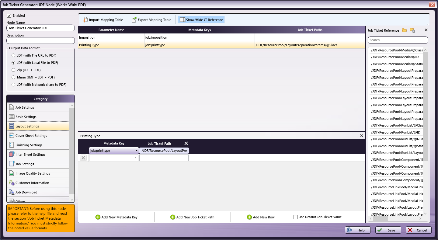 Job Ticket Generator: JDF Node
