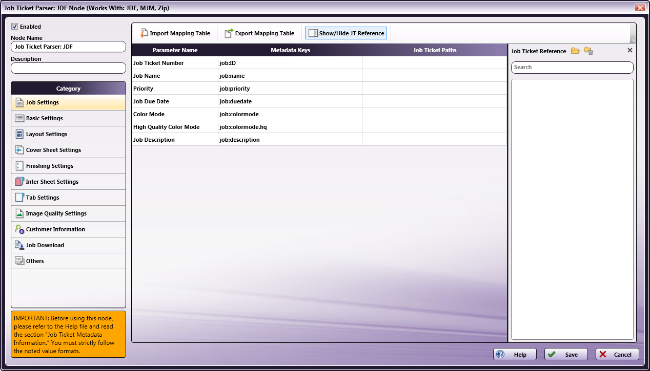 Job Ticket Parser: JDF Node