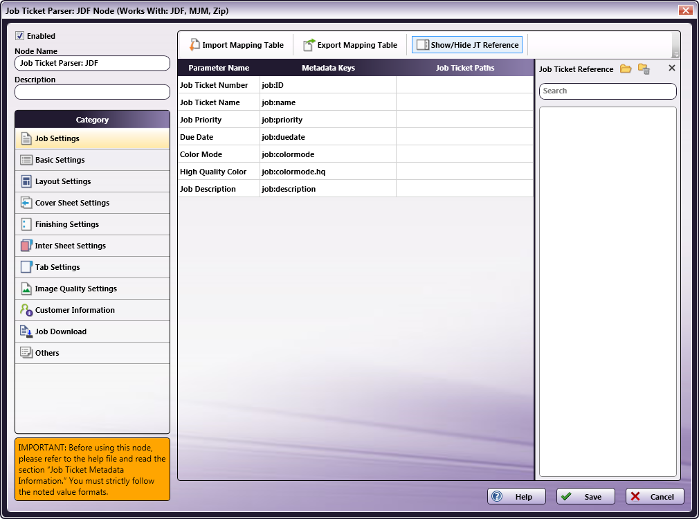 Job Ticket Parser: JDF Node
