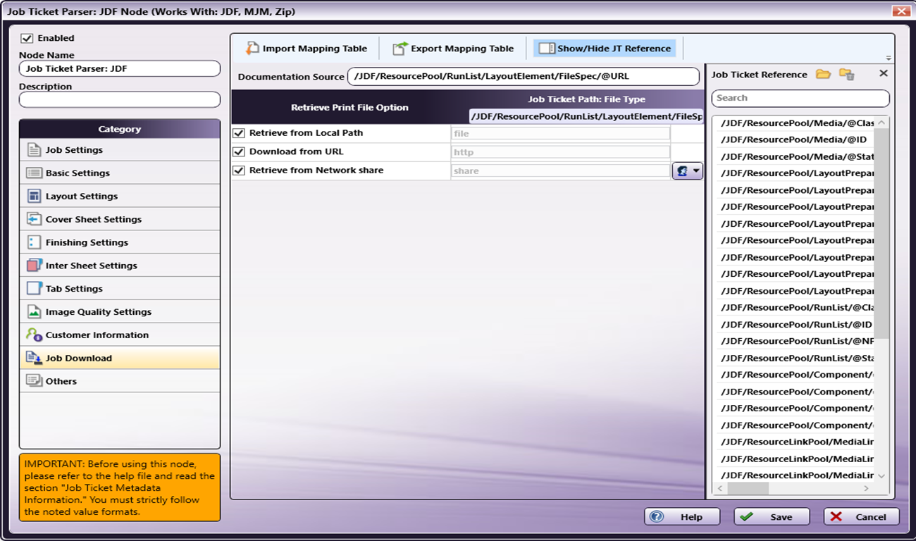 Job Ticket Parser: JDF Node