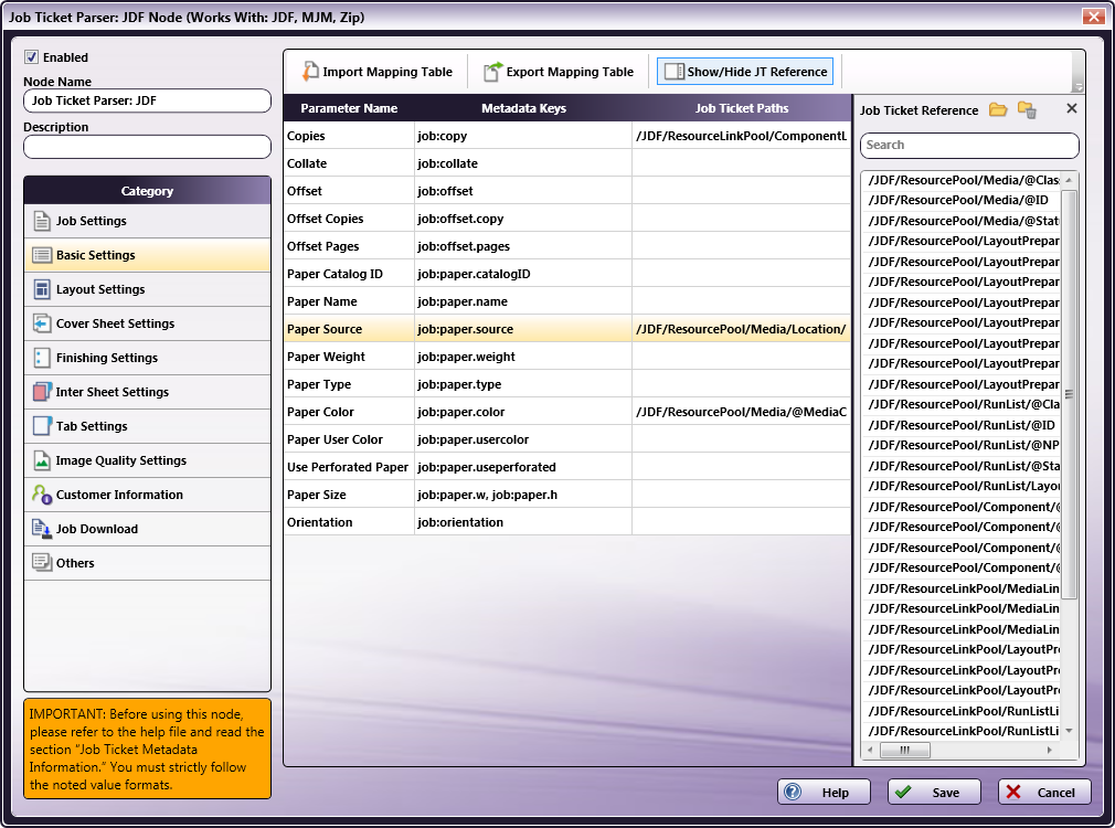 Job Ticket Parser: JDF Node
