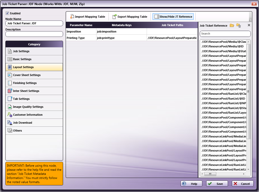 Job Ticket Parser: JDF Node