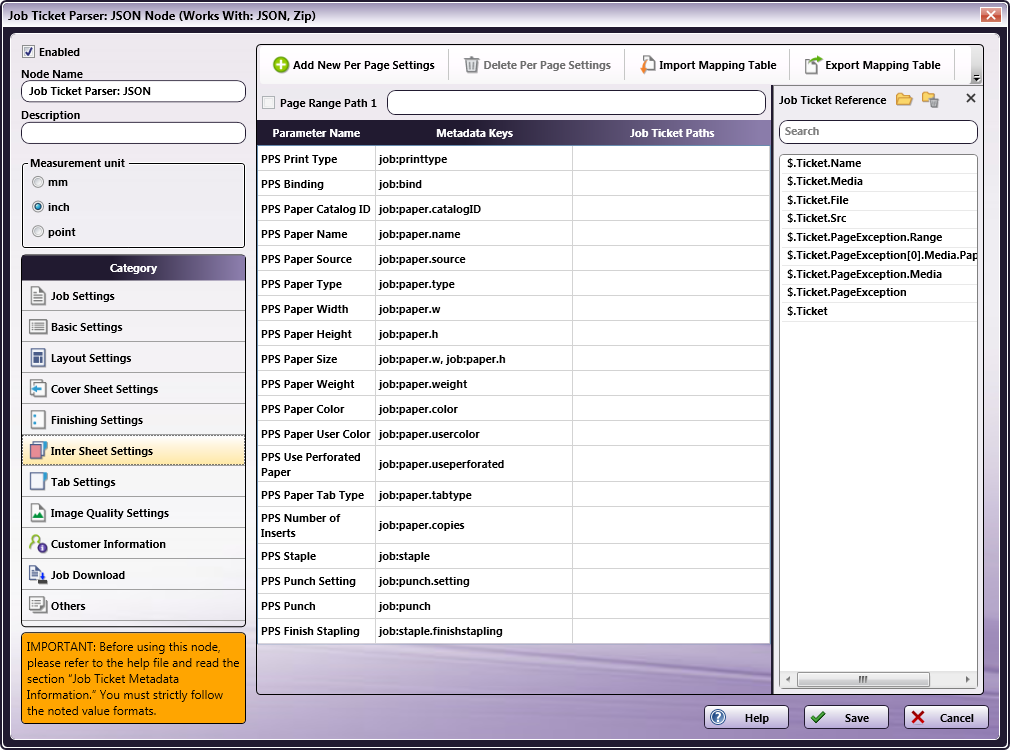 Job Ticket Parser: JSON Node
