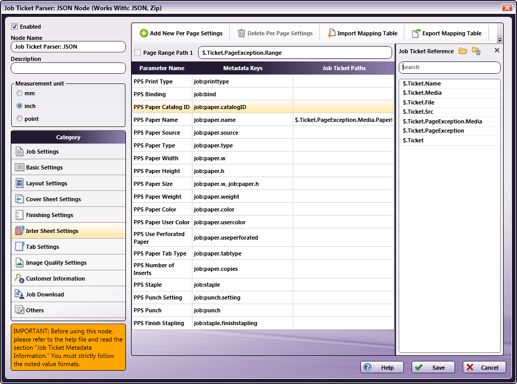 Job Ticket Parser: JSON Node