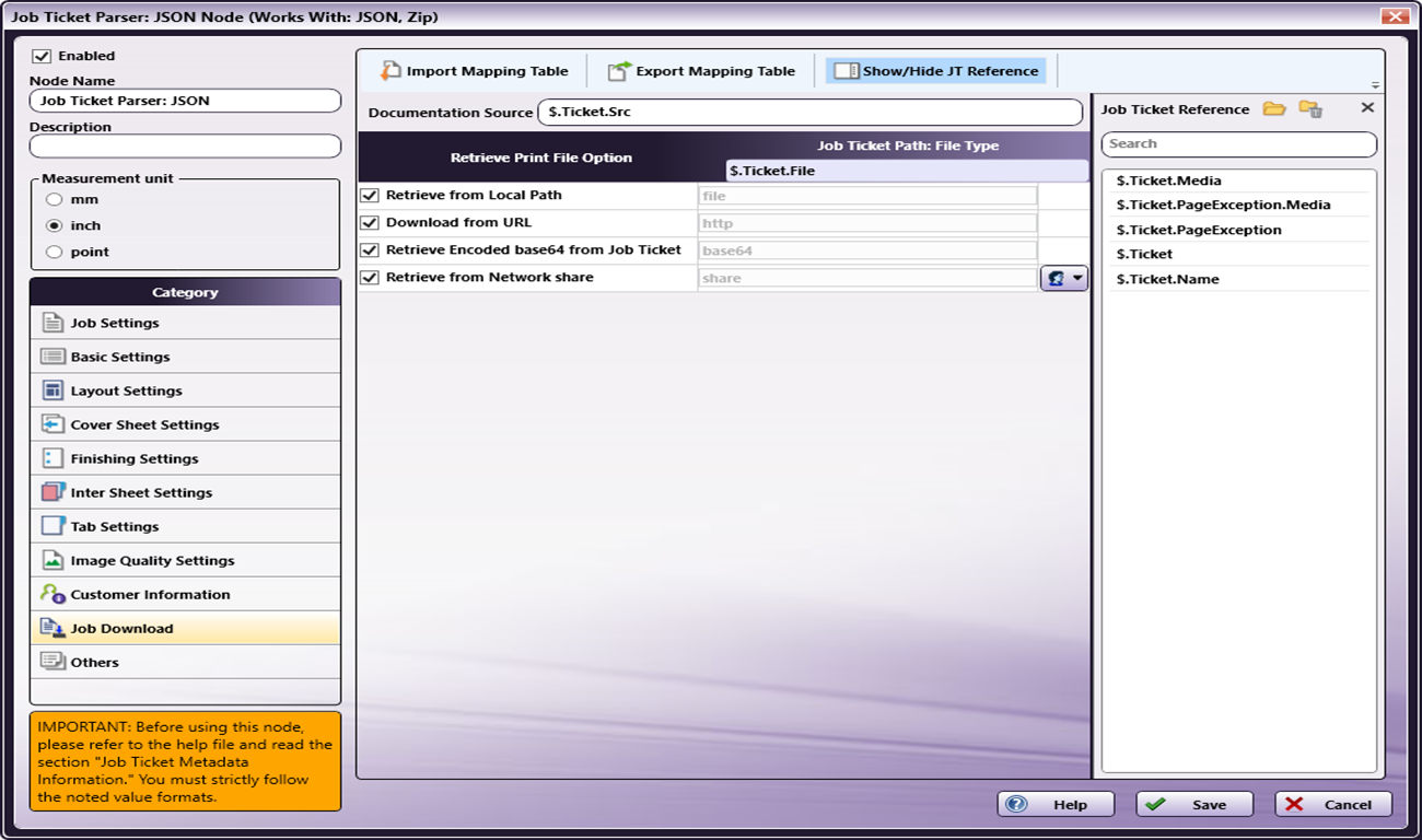 Job Ticket Parser: JSON Node