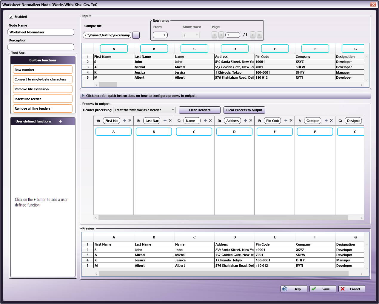 Worksheet Normalizer Node