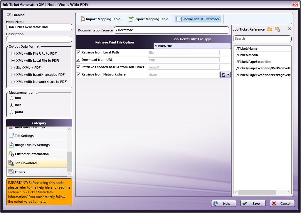 Job Ticket Generator: XML Node