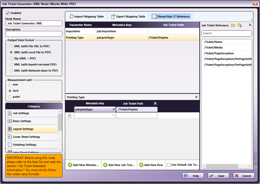 Job Ticket Generator: XML Node