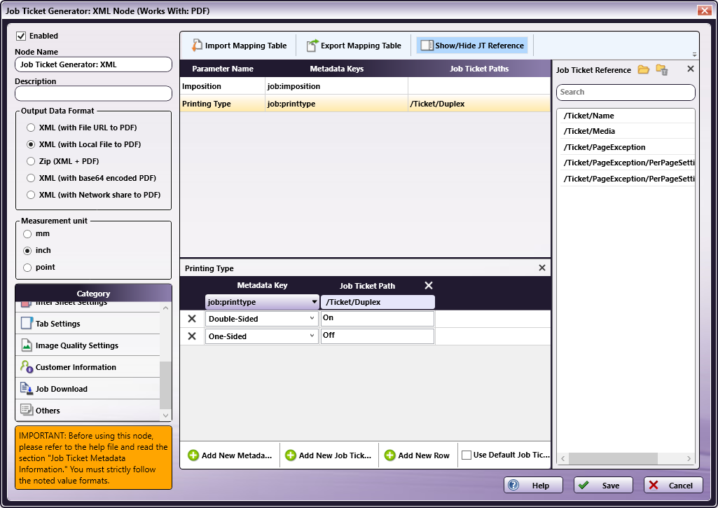 Job Ticket Generator: XML Node
