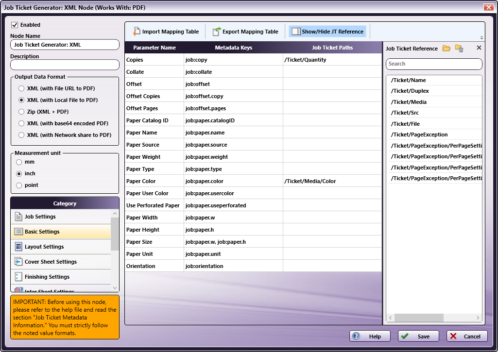 Job Ticket Generator: XML Node