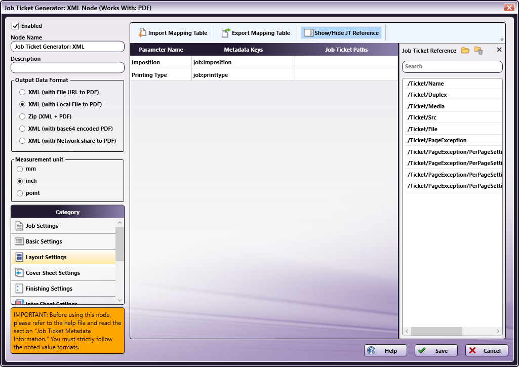 Job Ticket Generator: XML Node