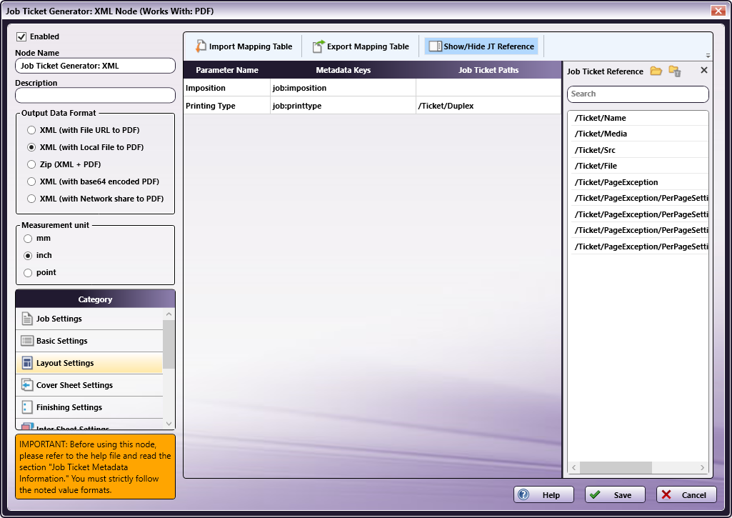 Job Ticket Generator: XML Node