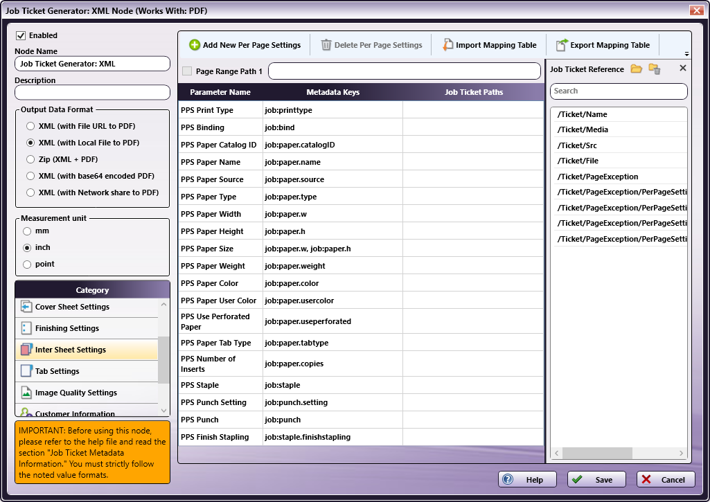 Job Ticket Generator: XML Node